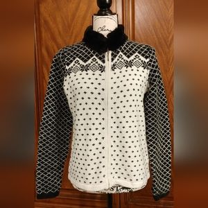 Evan Picone black and cream front zip sweater, S